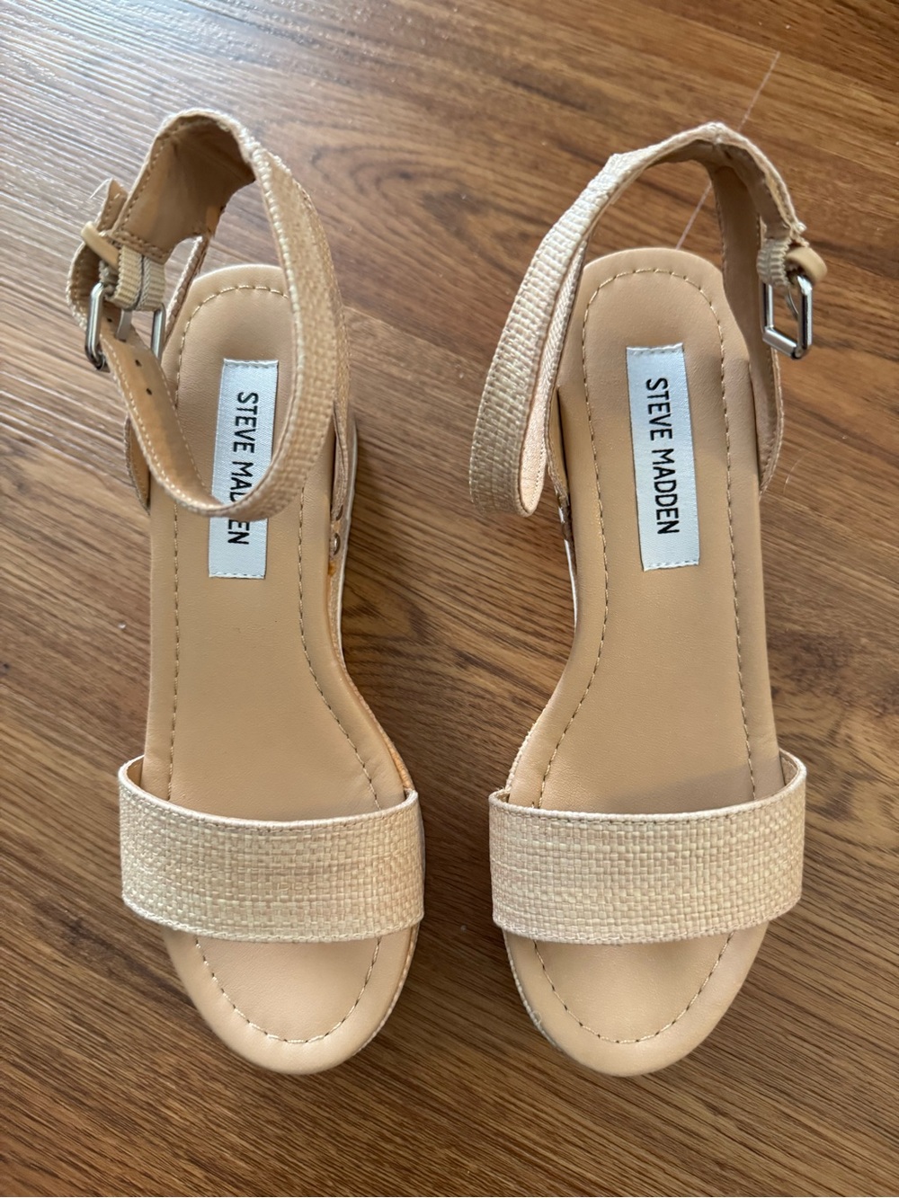 Steve Madden Women's Beige wedge Woven Strap Sandals